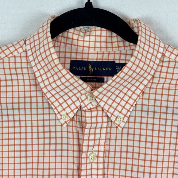 Ralph Lauren Men's Orange Check Long Sleeve Shirt Slim Fit Size X-Large Workwear - Picture 3 of 12